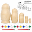Set of 5 Unfinished Wooden Nesting Figurines with Paints DIY Craft Blanks for Painting  5.75 Inches