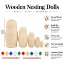 Set of 5 Unfinished Wooden Nesting Figurines with Paints DIY Craft Blanks for Painting  5.75 Inches