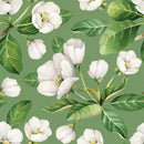 Voguish Green Wallpaper with White Flowers