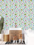 Stylish White Wallpaper with Wildflowers Fashionable
