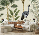 Beige Wallpaper with Birds Pattern