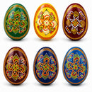 Set of 6 Folk Art Patterns Wooden Ukrainian Easter Eggs 2.5 Inches