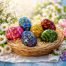 Set of 6 Miniature Ukrainian Wooden Easter Eggs Pysanky 1.5 Inches