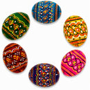 Set of 6 Miniature Ukrainian Wooden Easter Eggs Pysanky 1.5 Inches