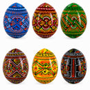 Set of 6 Geometric Pysanky Ukrainian Wooden Easter Eggs 2.5 Inches