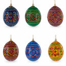 Set of 6 Ukrainian Geometric Wooden Pysanky Easter Eggs Ornaments