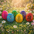 Set of 6 Ukrainian Geometric Wooden Easter Eggs 2.5 Inches