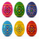 Set of 6 Ukrainian Geometric Wooden Easter Eggs 2.5 Inches