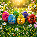 Set of 6 Ukrainian Geometric Wooden Easter Eggs 2.5 Inches