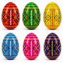 Set of 6 Ukrainian Geometric Wooden Easter Eggs 2.5 Inches