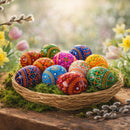 Set of 12 Mini Geometric Ukrainian Pysanky Wooden Easter Eggs 1.6 Inches