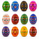 Set of 12 Mini Geometric Ukrainian Pysanky Wooden Easter Eggs 1.6 Inches