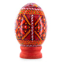 Geometrical Red Ukrainian Wooden Easter Egg Pysanka on a Stand 3 Inches