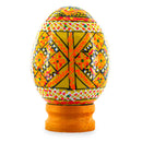 Geometrical Yellow Ukrainian Wooden Easter Egg Pysanka on a Stand 3 Inches