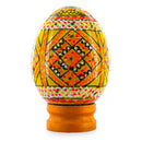 Geometrical Yellow Ukrainian Wooden Easter Egg Pysanka on a Stand 3 Inches