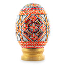 Geometrical White Ukrainian Wooden Easter Egg Pysanka on a Stand 3 Inches