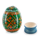 Geometrical Green Ukrainian Wooden Easter Egg Pysanka on a Stand 3 Inches