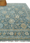 Made to Order Teal, Olive and Silver Antique Style Hand knotted Oushak wool Area Rug