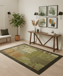 Mainstays Traditional Leaf Block Print Olive, Beige, Rust and Brown 6x8 Indoor wool Area Rug