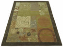 Mainstays Traditional Leaf Block Print Olive, Beige, Rust and Brown 6x8 Indoor wool Area Rug