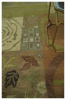 Mainstays Traditional Leaf Block Print Olive, Beige, Rust and Brown 6x8 Indoor wool Area Rug
