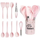 Marble pink silicone cooking tool set with kitchen storage container