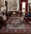 Maroon and Blue Hand Tufted Traditional Medallion Multi Size wool Area Rug