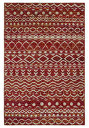 Maroon and Ivory 5.6x8.6 Hand Knotted Southwestern Tribal Trellis Recycled Silk Rug