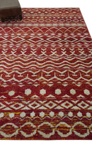 Maroon and Ivory 5.6x8.6 Hand Knotted Southwestern Tribal Trellis Recycled Silk Rug
