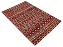 Maroon and Ivory 5.6x8.6 Hand Knotted Southwestern Tribal Trellis Recycled Silk Rug
