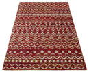 Maroon and Ivory 5.6x8.6 Hand Knotted Southwestern Tribal Trellis Recycled Silk Rug