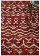 Maroon and Ivory 5.6x8.6 Hand Knotted Southwestern Tribal Trellis Recycled Silk Rug