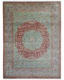 Maroon And Teal Traditional Mamluk Design Hand knotted 9x12 Wool Rug