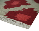 Maroon, Beige and Rust 3x5 Ikat Pattern Hand Woven Soumak Dhurrie Wool Area Rug
