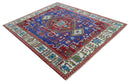 Maroon, Blue and ivory Hand Knotted Antique 8x10 Traditional Wool Rug