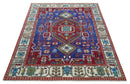 Maroon, Blue and ivory Hand Knotted Antique 8x10 Traditional Wool Rug