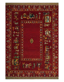 Modern Style Maroon 5x7 Wool Hand Knotted Antique Rug