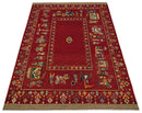 Modern Style Maroon 5x7 Wool Hand Knotted Antique Rug
