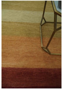 Maroon, Rust, Gold, Olive and Ivory Modern Stripes 5.6x6.6 Hand loom wool area Rug