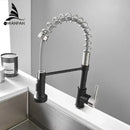 Matte black and brass kitchen faucet with pull out spring spout
