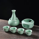 Matte black and light blue ceramic sake set dining room warmer kit