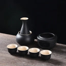 Matte black and light blue ceramic sake set dining room warmer kit