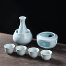 Matte black and light blue ceramic sake set dining room warmer kit