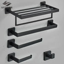 Matte black bathroom accessories set – bathroom towel rack and hooks