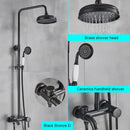Matte black bathroom shower faucet with rainfall head and handheld spray