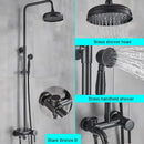 Matte black bathroom shower faucet with rainfall head and handheld spray