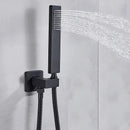 Matte black bathroom waterfall faucet with handheld showerhead