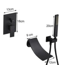 Matte black bathroom waterfall faucet with handheld showerhead