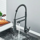 Matte black brass kitchen sink faucet with pull down sprayer