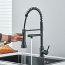 Matte black brass kitchen sink faucet with pull down sprayer
